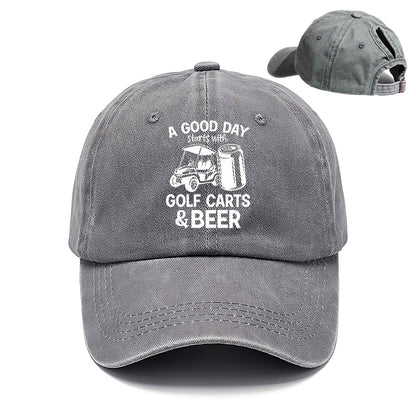 Gorra de béisbol con cola de caballo para mujer en primavera y verano: un buen día empieza con carritos de golf y cerveza.