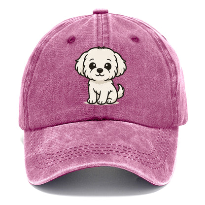 maltese pure white fluffy sitting pose portrait design Hat