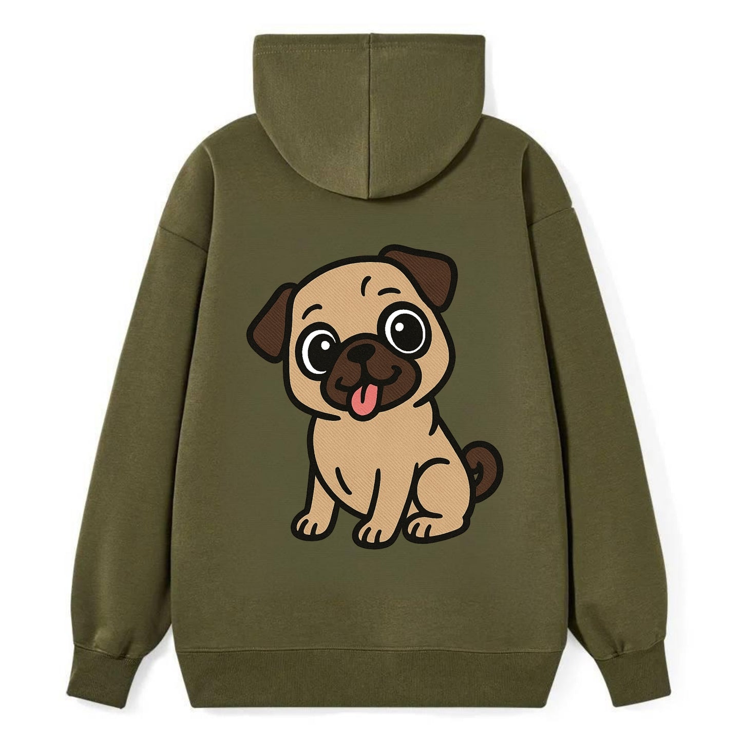 Pug - Tilted head with tongue out - Classic Pullover Hoodie - ArmyGreen