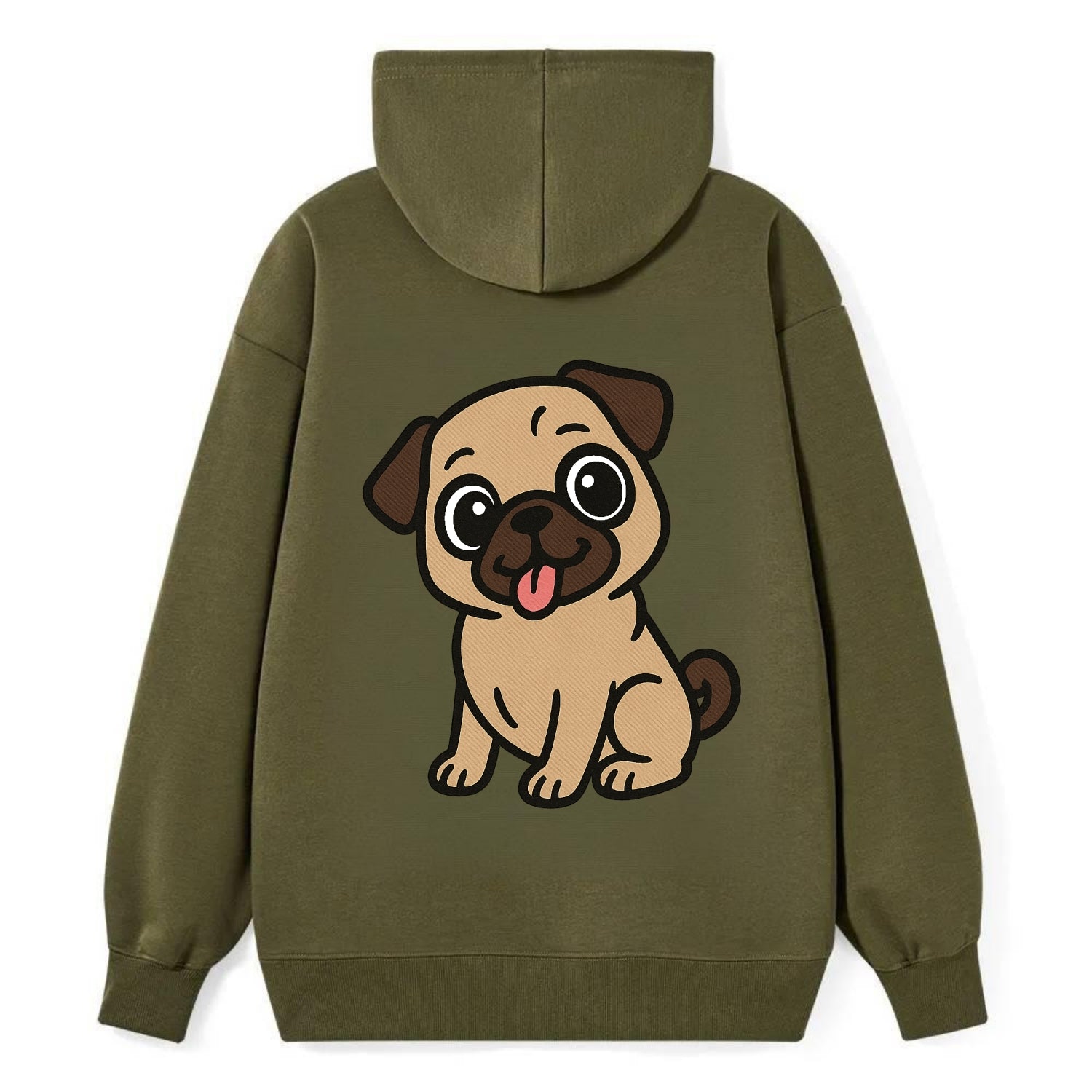 Pug - Tilted head with tongue out - Classic Pullover Hoodie - ArmyGreen