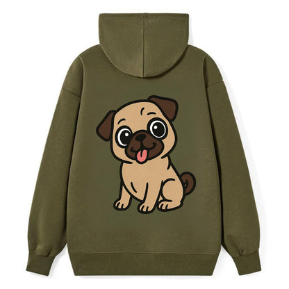 Pug - Tilted head with tongue out - Classic Pullover Hoodie - ArmyGreen