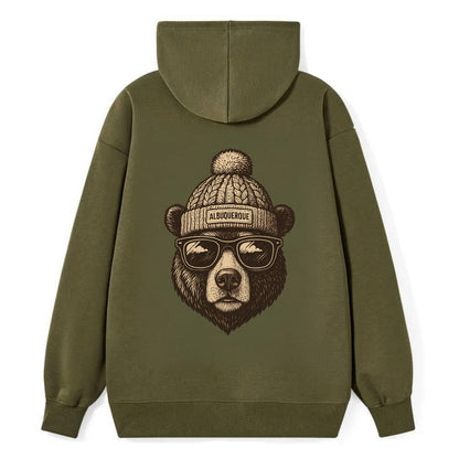 New Mexico Black Bear wearing Albuquerque beanie with pom pom and - Classic Pullover Hoodie - ArmyGreen