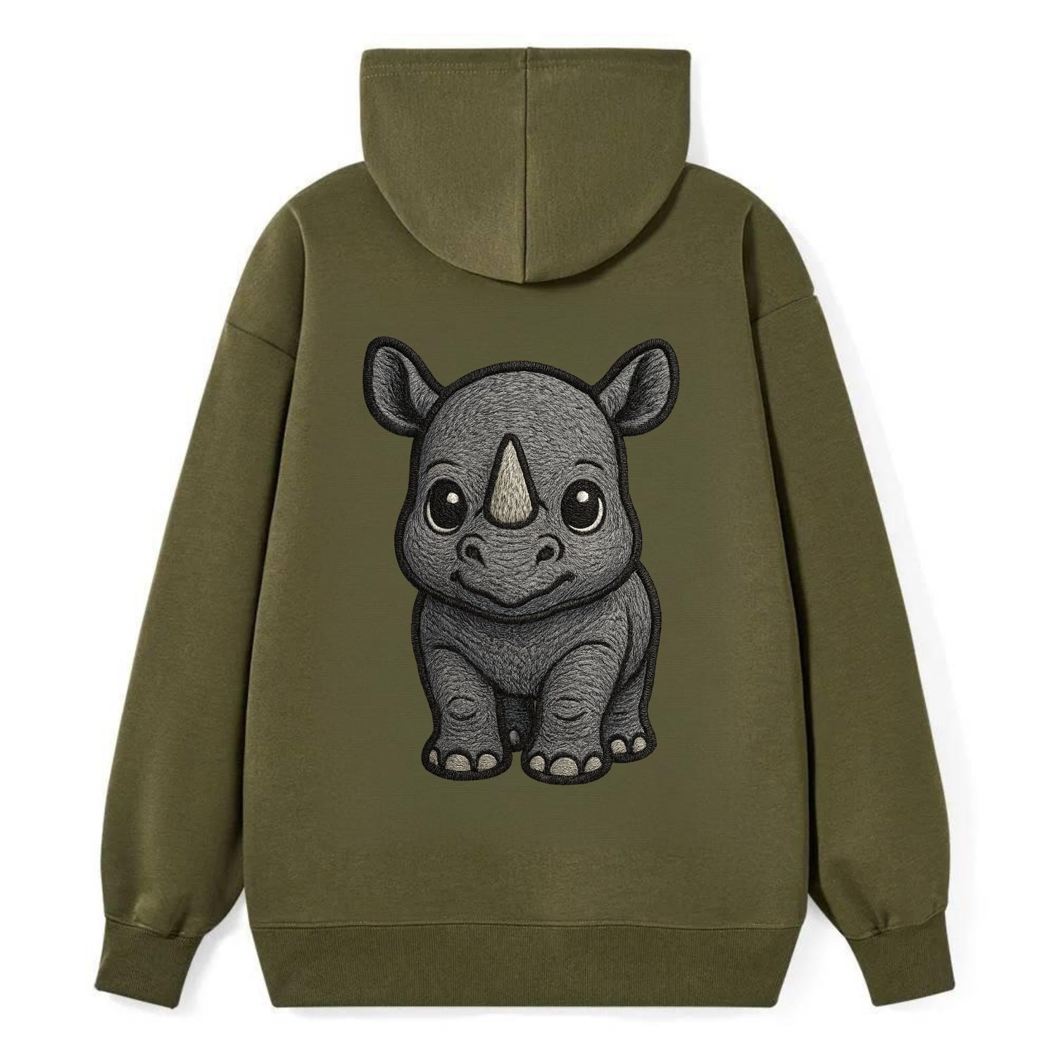 Baby Rhino - gray armor skin, tiny horn nub, round eyes, front-facing, - Classic Pullover Hoodie - ArmyGreen