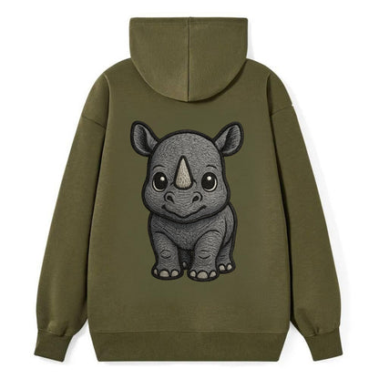 Baby Rhino - gray armor skin, tiny horn nub, round eyes, front-facing, - Classic Pullover Hoodie - ArmyGreen