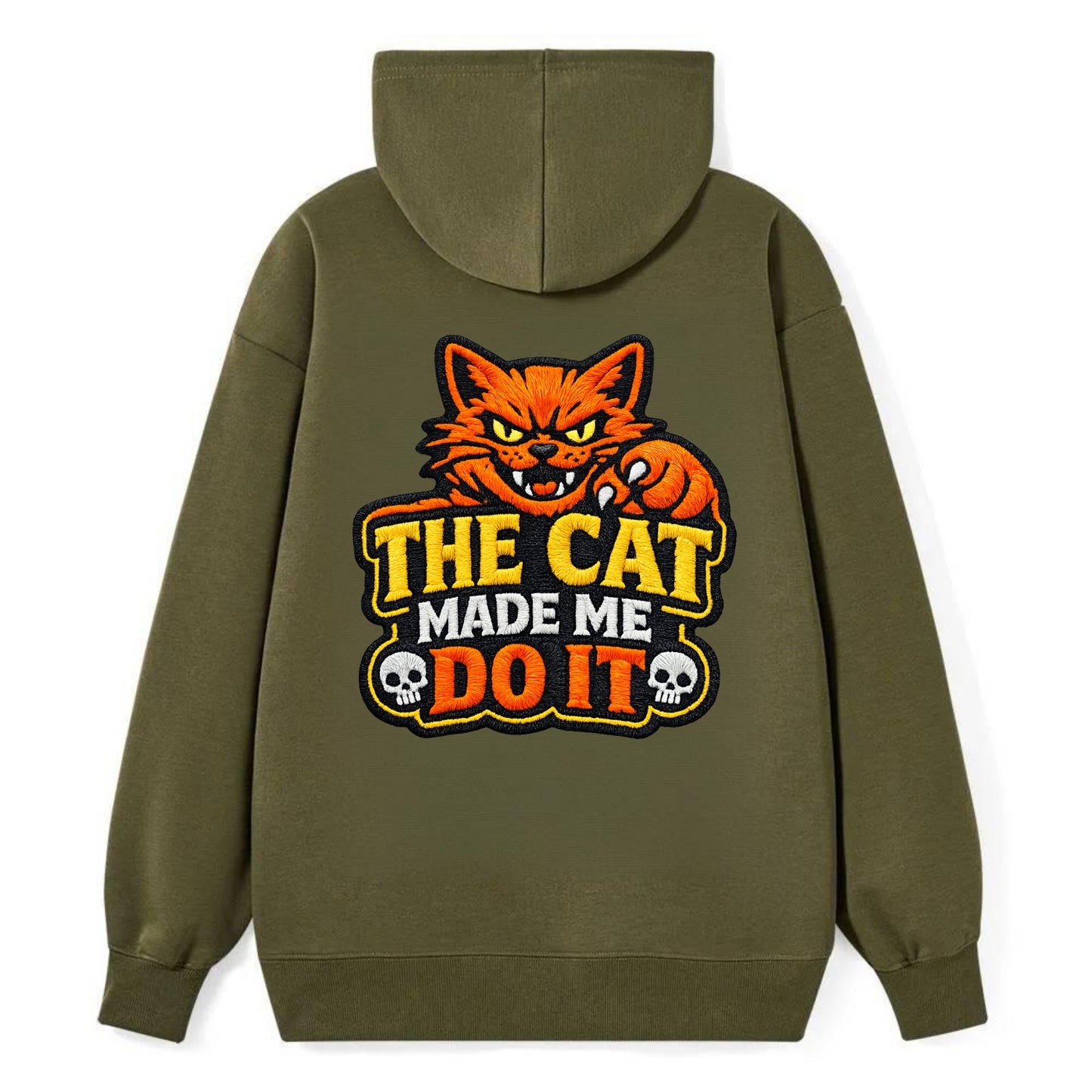 THE CAT MADE ME DO IT - mischievous cat in orange , blame the cat - Classic Pullover Hoodie - ArmyGreen