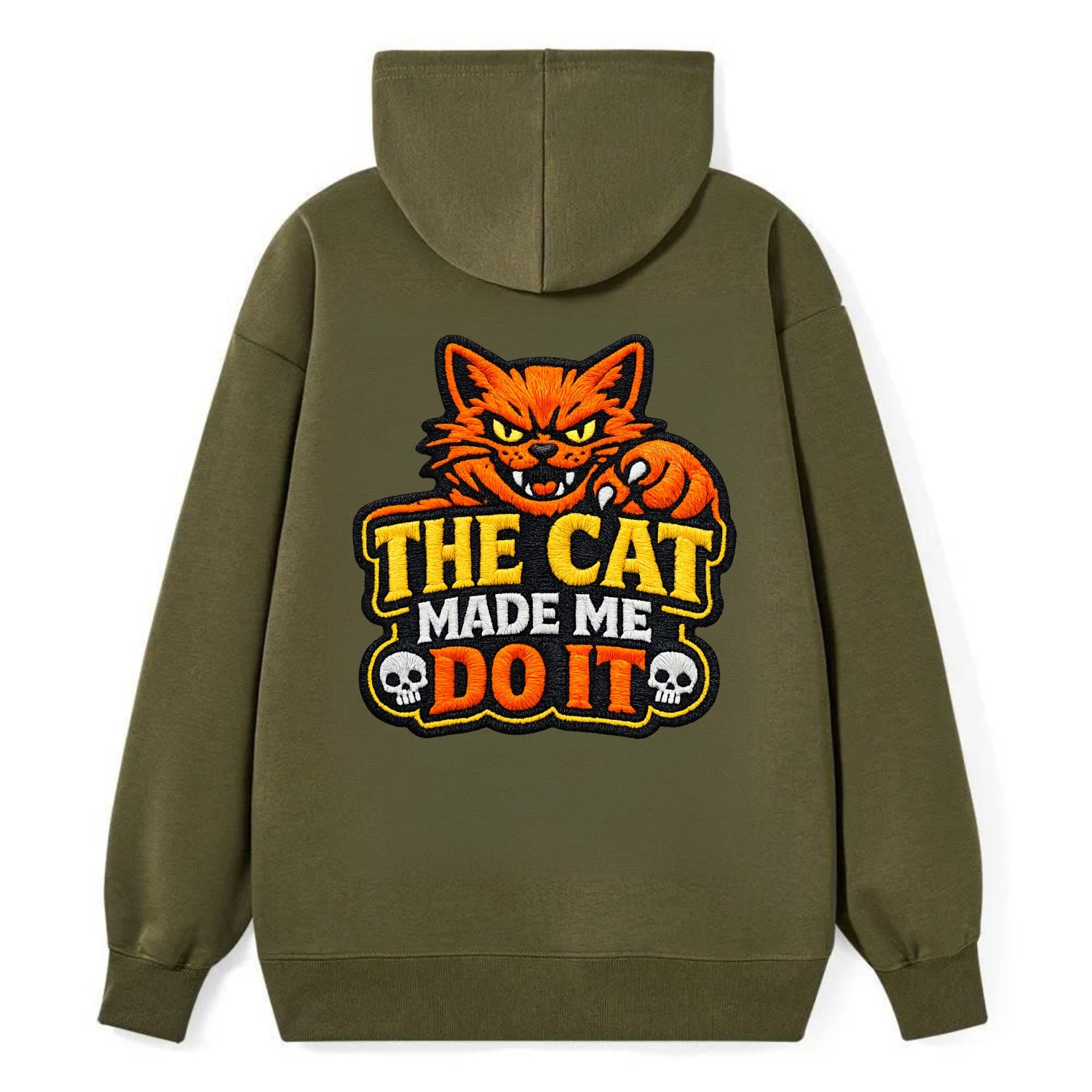 THE CAT MADE ME DO IT - mischievous cat in orange , blame the cat - Classic Pullover Hoodie - ArmyGreen