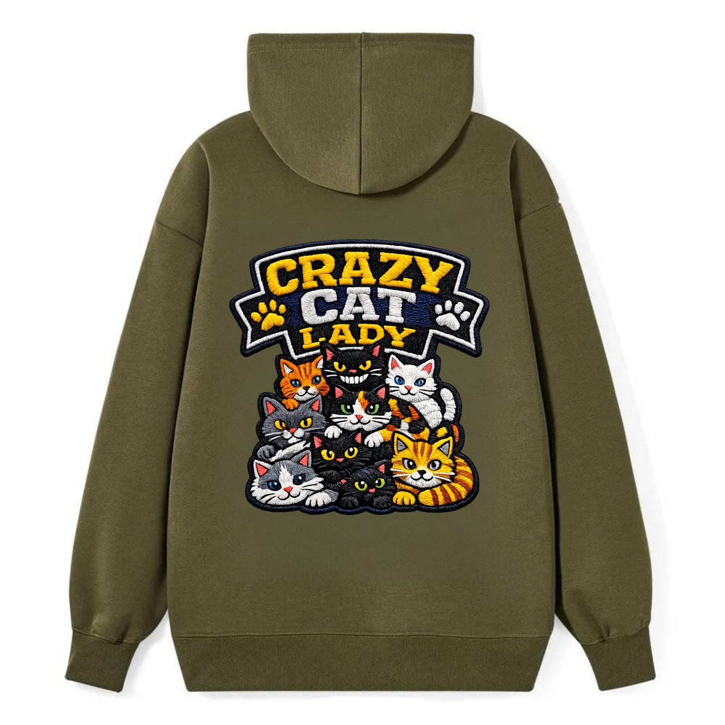 CRAZY CAT LADY - cat pile in multicolor , cat collector - Classic Pullover Hoodie - ArmyGreen