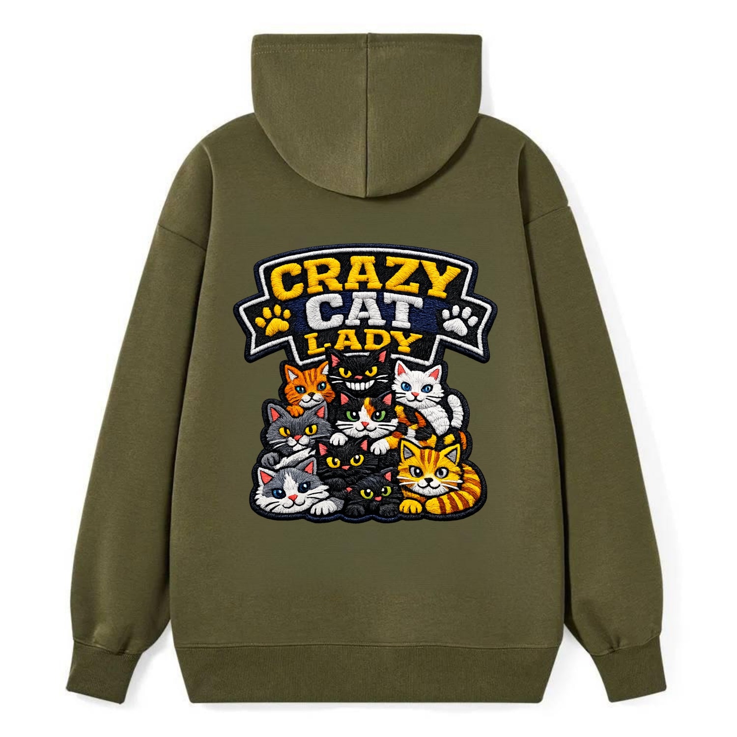 CRAZY CAT LADY - cat pile in multicolor , cat collector - Classic Pullover Hoodie - ArmyGreen