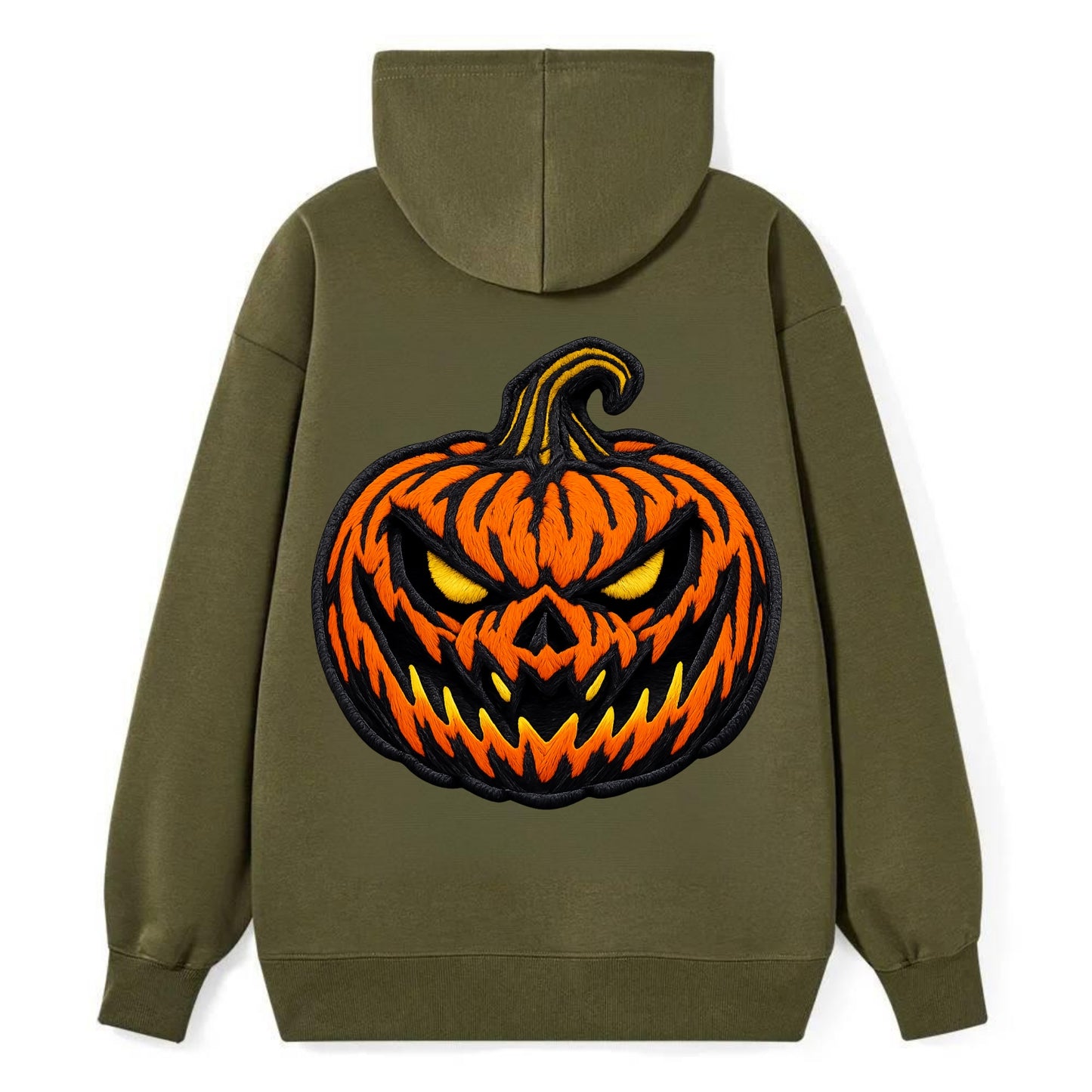 HALLOWEEN PUMPKIN - jack o lantern in orange and black , spooky - Classic Pullover Hoodie - ArmyGreen