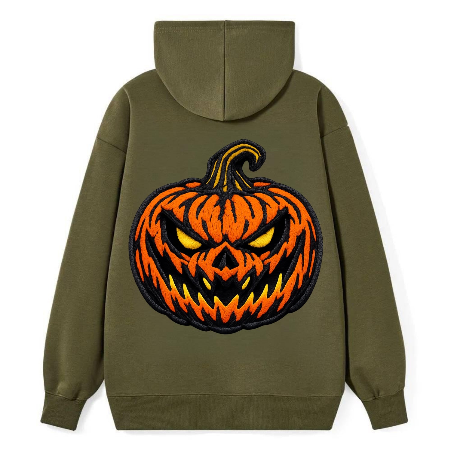 HALLOWEEN PUMPKIN - jack o lantern in orange and black , spooky - Classic Pullover Hoodie - ArmyGreen