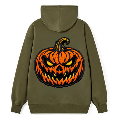HALLOWEEN PUMPKIN - jack o lantern in orange and black , spooky - Classic Pullover Hoodie - ArmyGreen