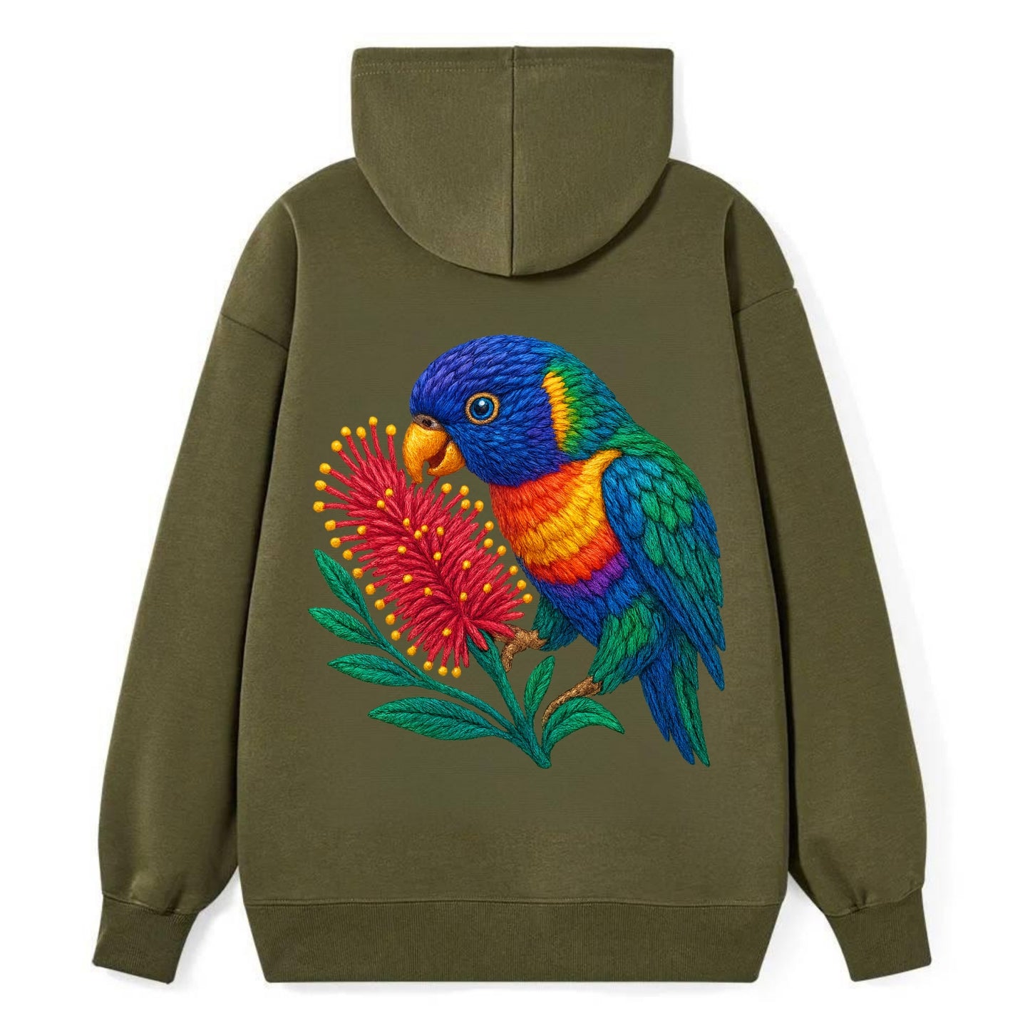 Rainbow Lorikeet Bottlebrush - Classic Pullover Hoodie - ArmyGreen