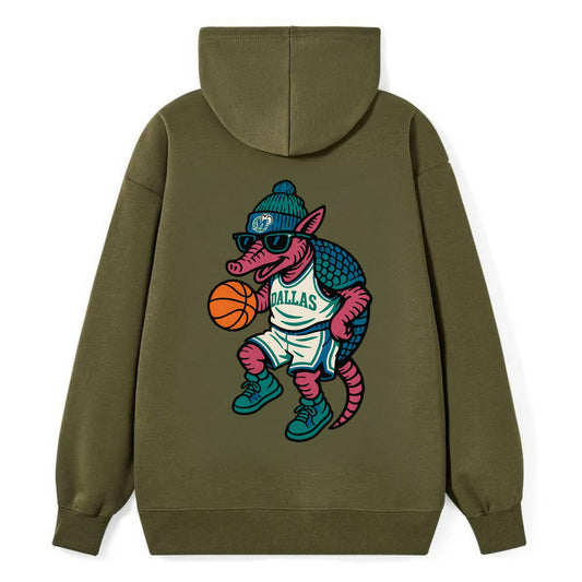 Dallas Armadillo wearing Mavericks beanie with cowboy hat patch and - Classic Pullover Hoodie - ArmyGreen