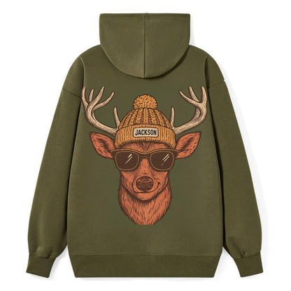 Mississippi White-tailed Deer wearing Jackson beanie with pom pom and - Classic Pullover Hoodie - ArmyGreen