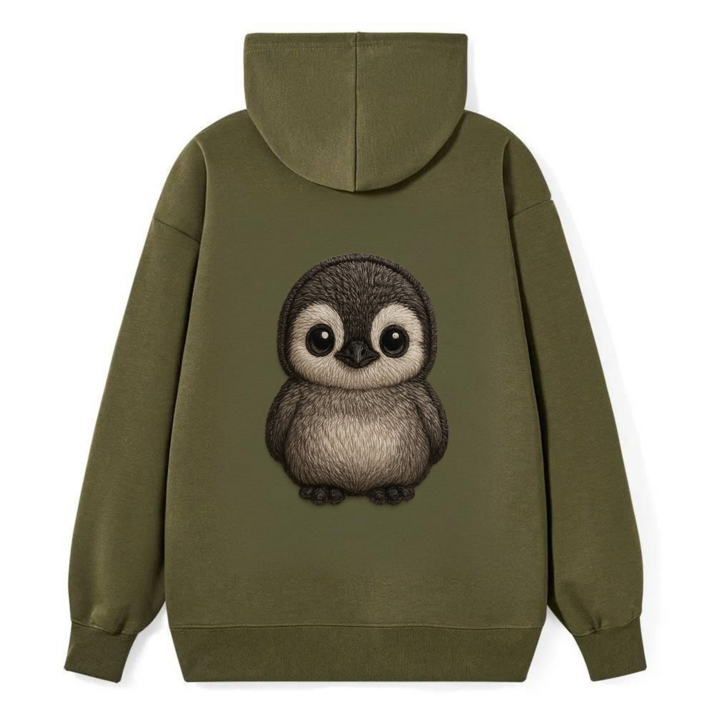 Baby Penguin Chick - gray fluffy, white face, round body, front-facing, - Classic Pullover Hoodie - ArmyGreen
