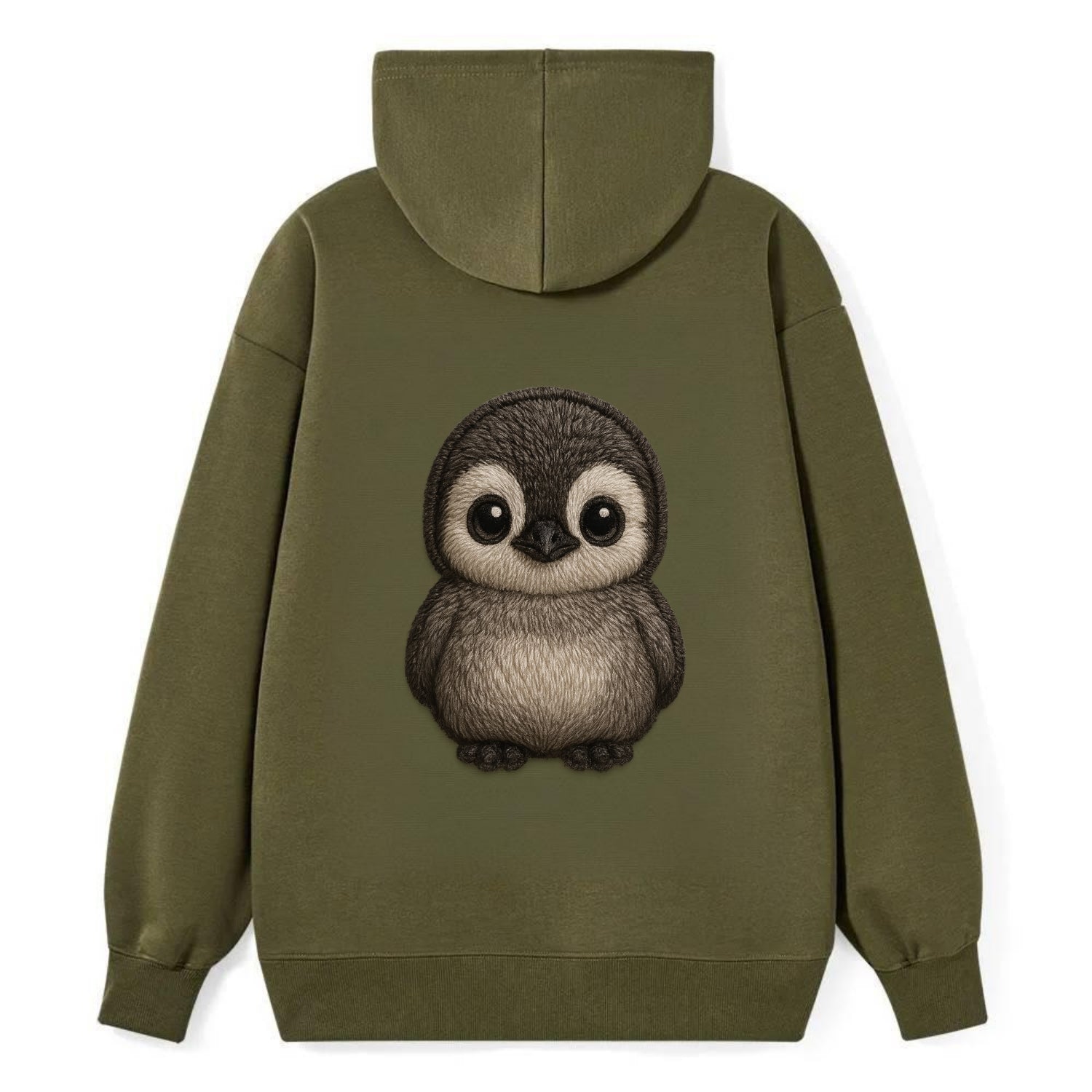 Baby Penguin Chick - gray fluffy, white face, round body, front-facing, - Classic Pullover Hoodie - ArmyGreen