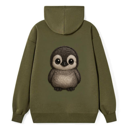Baby Penguin Chick - gray fluffy, white face, round body, front-facing, - Classic Pullover Hoodie - ArmyGreen