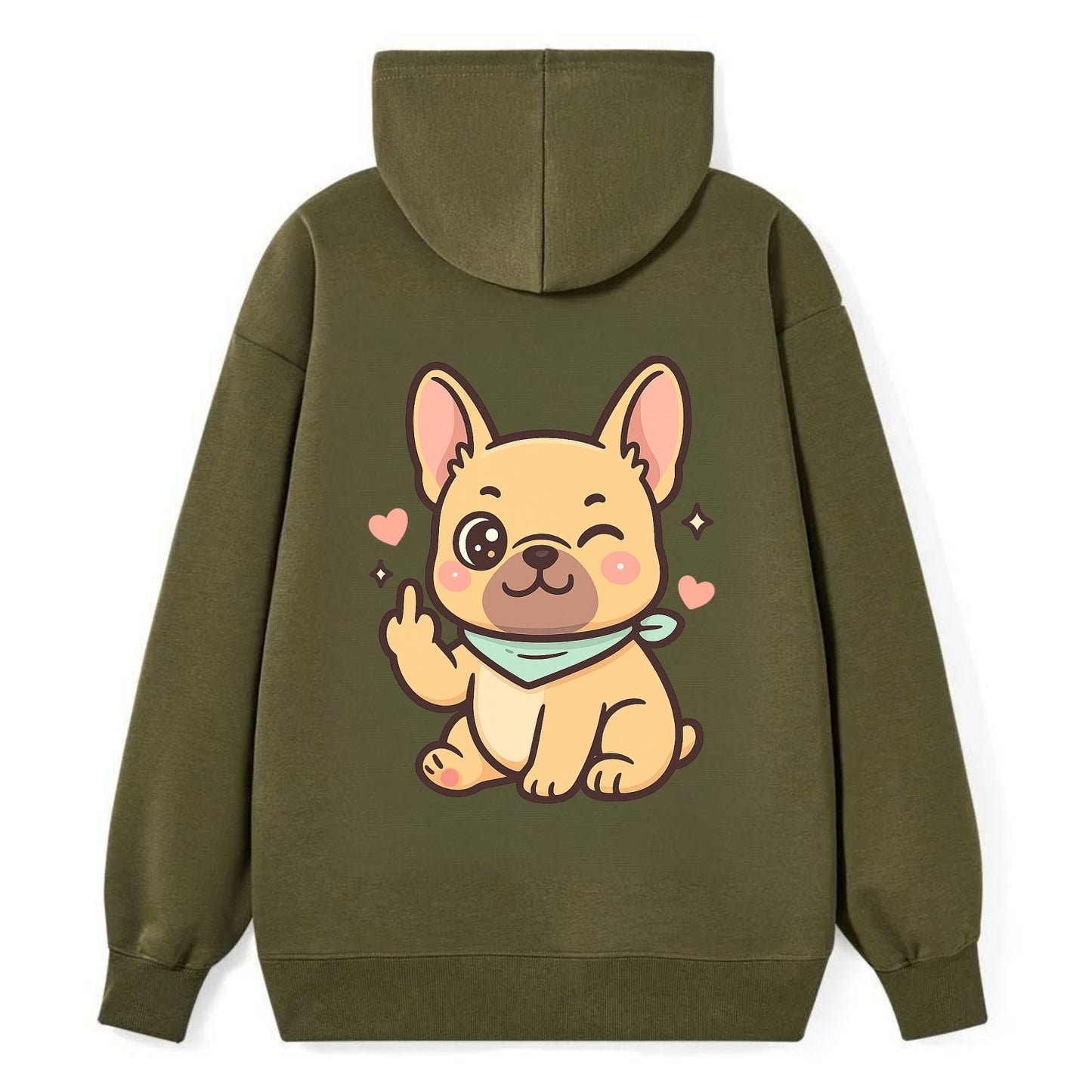 French Bulldog sitting with bat ears up, strong paw with sass - Classic Pullover Hoodie - ArmyGreen
