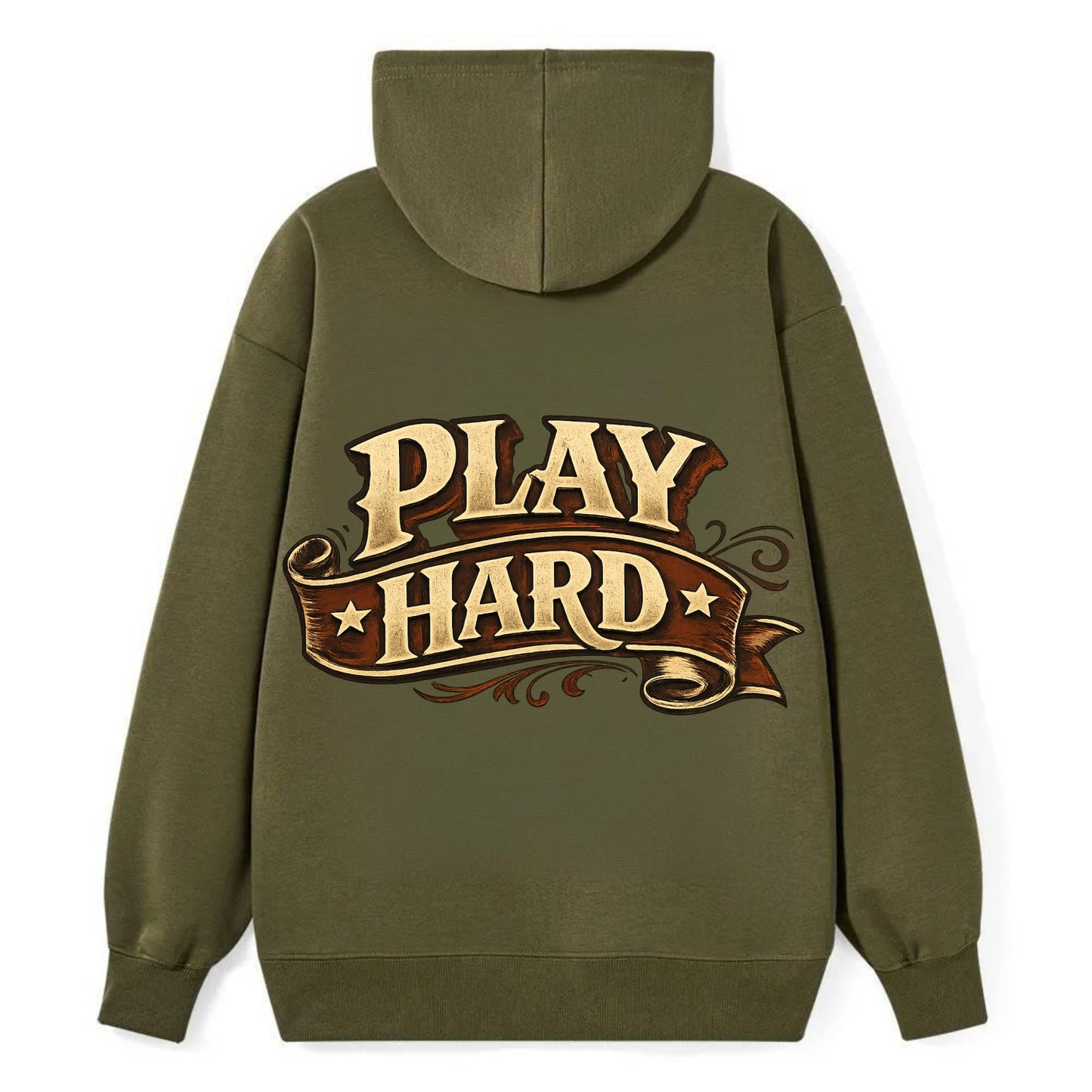 Bold typography design - "PLAY HARD" - giving your all, full effort - Classic Pullover Hoodie - ArmyGreen