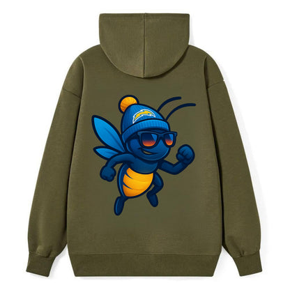 LA Lightning Bug wearing Chargers powder blue and gold beanie with pom - Classic Pullover Hoodie - ArmyGreen