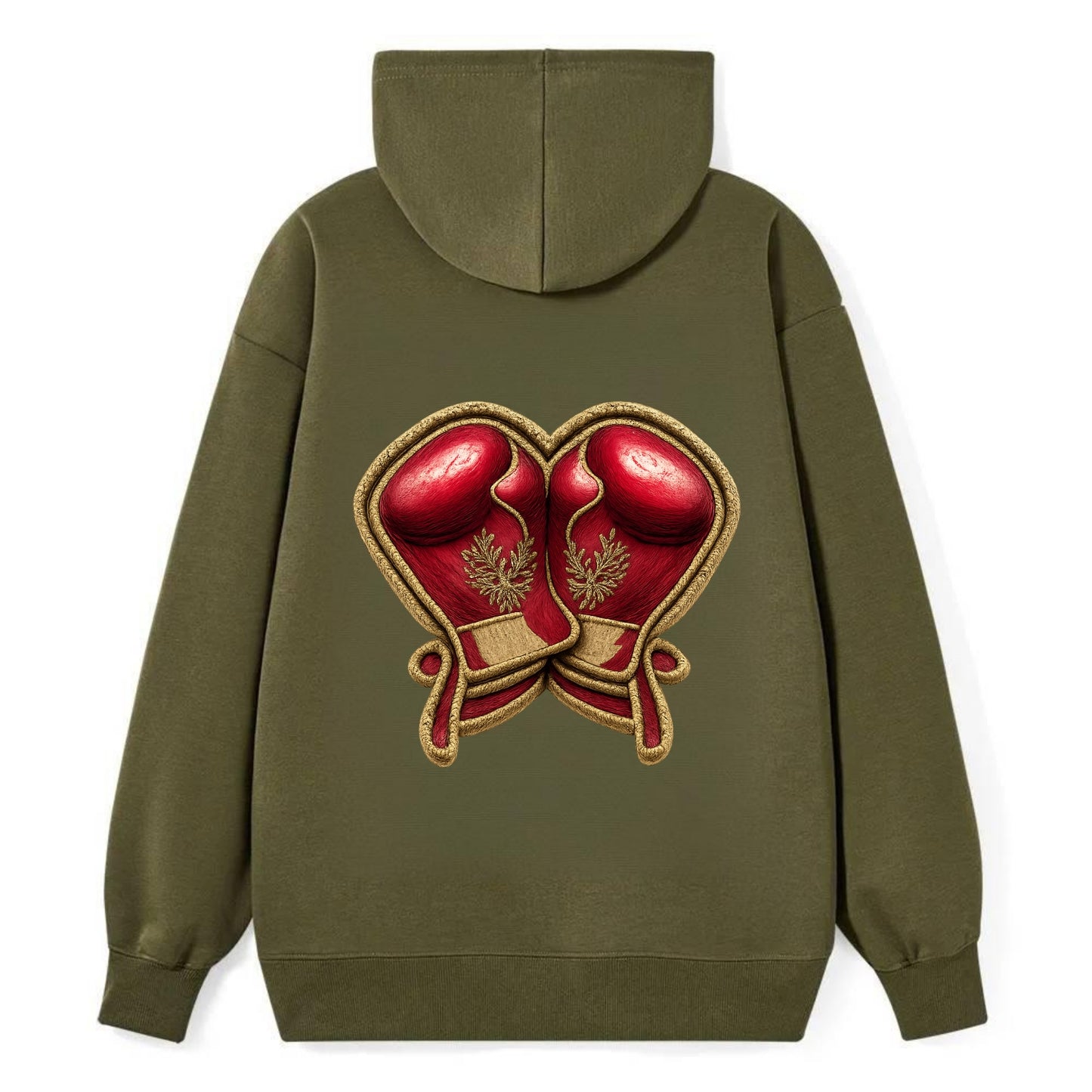 Embroidered patch design - BOXING GLOVES - red boxing gloves crossed in - Classic Pullover Hoodie - ArmyGreen