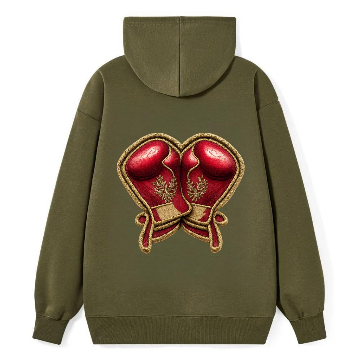 Embroidered patch design - BOXING GLOVES - red boxing gloves crossed in - Classic Pullover Hoodie - ArmyGreen