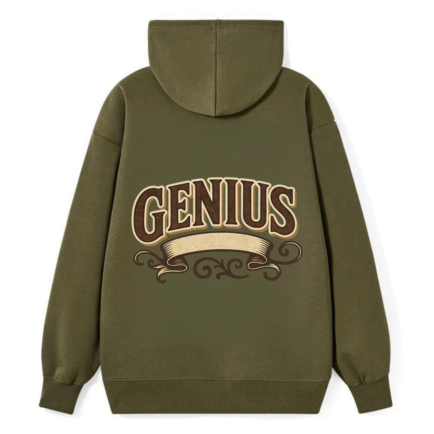 Bold typography design - "GENIUS" - exceptional intelligence, brilliance - Classic Pullover Hoodie - ArmyGreen
