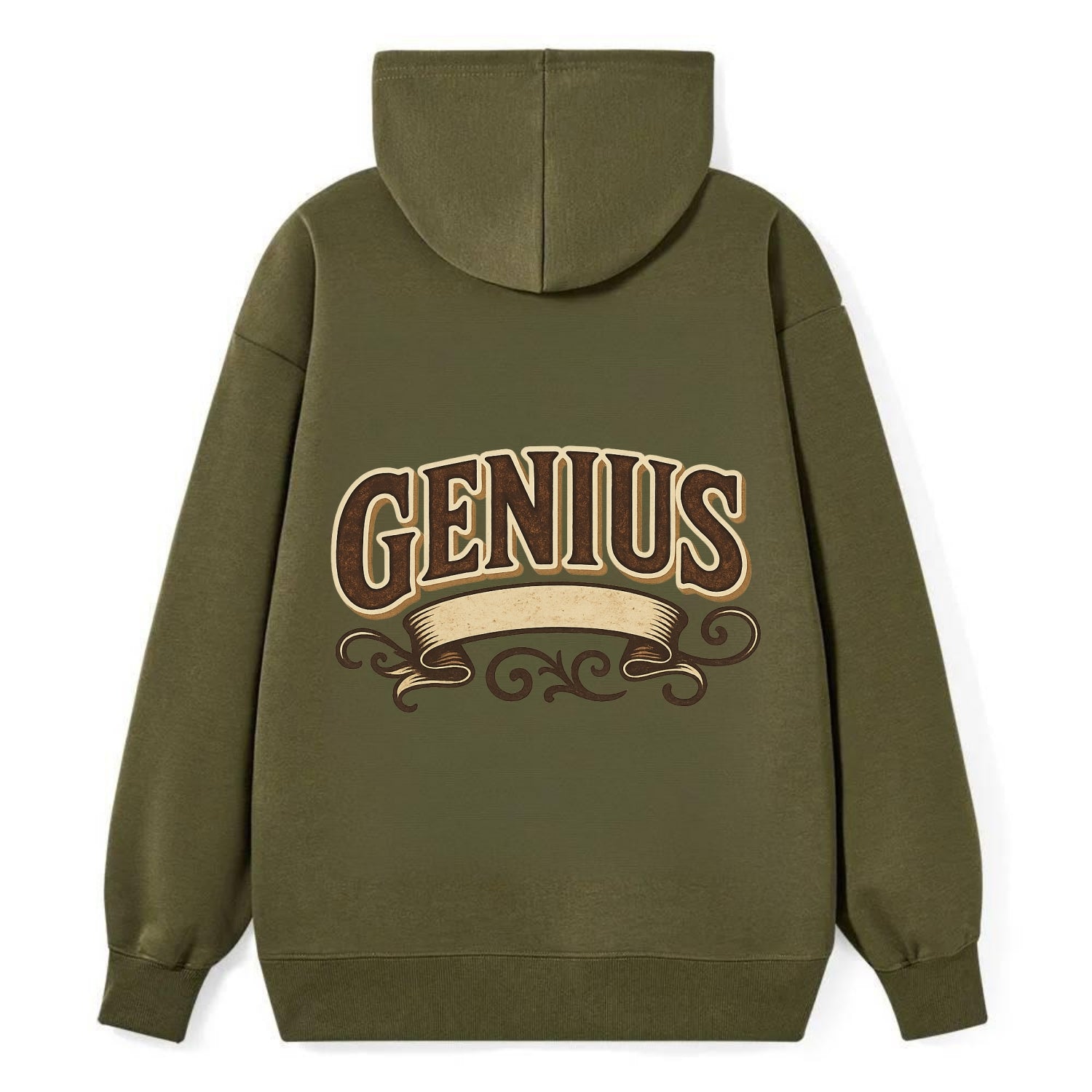Bold typography design - "GENIUS" - exceptional intelligence, brilliance - Classic Pullover Hoodie - ArmyGreen