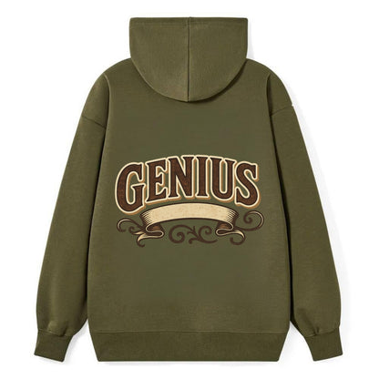 Bold typography design - "GENIUS" - exceptional intelligence, brilliance - Classic Pullover Hoodie - ArmyGreen