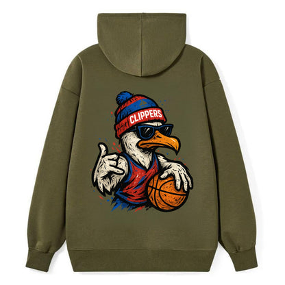 LA Seagull wearing Clippers red white and blue beanie with ship patch and - Classic Pullover Hoodie - ArmyGreen