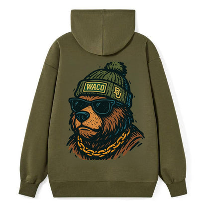 Waco Bear wearing Baylor beanie with BU patch - Classic Pullover Hoodie - ArmyGreen