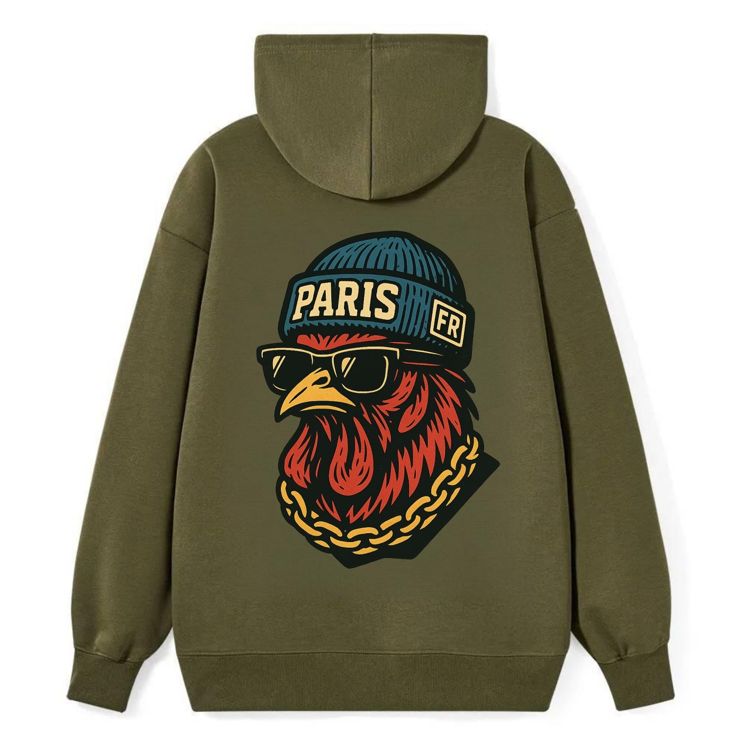 Paris Rooster - Classic Pullover Hoodie - ArmyGreen
