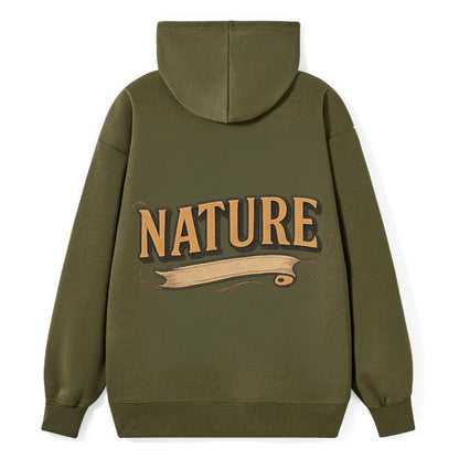 Bold typography design - "NATURE" - natural world, organic - Classic Pullover Hoodie - ArmyGreen