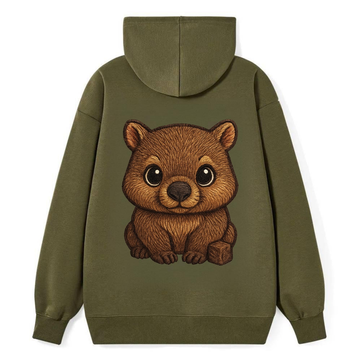 Baby Wombat - brown fur, square nose, small ears, dark eyes, - Classic Pullover Hoodie - ArmyGreen