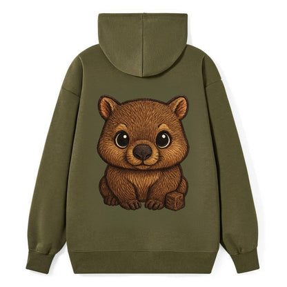 Baby Wombat - brown fur, square nose, small ears, dark eyes, - Classic Pullover Hoodie - ArmyGreen