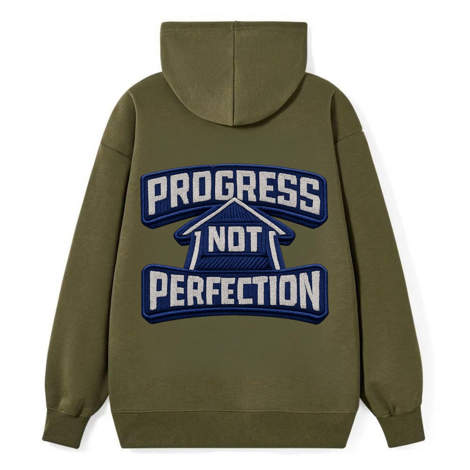 PROGRESS NOT PERFECTION - arrow with text in blue , growth mindset - Classic Pullover Hoodie - ArmyGreen
