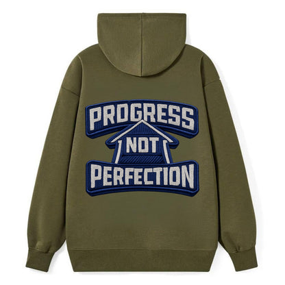 PROGRESS NOT PERFECTION - arrow with text in blue , growth mindset - Classic Pullover Hoodie - ArmyGreen
