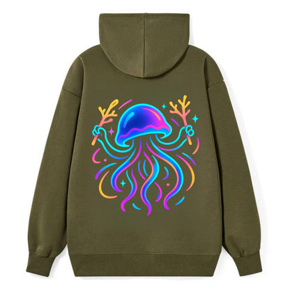 Jellyfish conducting a glow orchestra using coral batons in deep ocean - Classic Pullover Hoodie - ArmyGreen