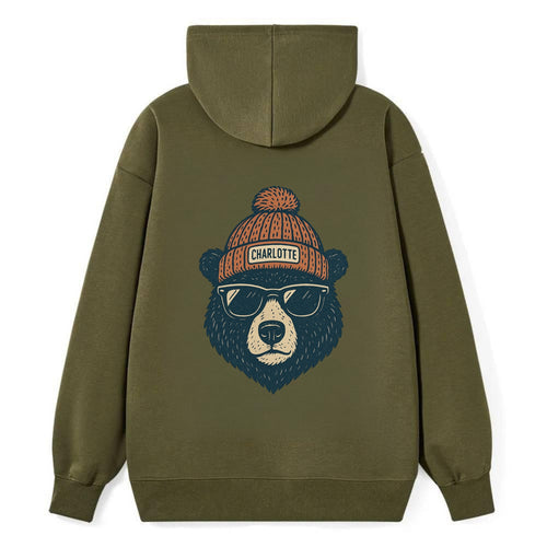 North Carolina Black Bear wearing Charlotte beanie with pom pom and - Classic Pullover Hoodie