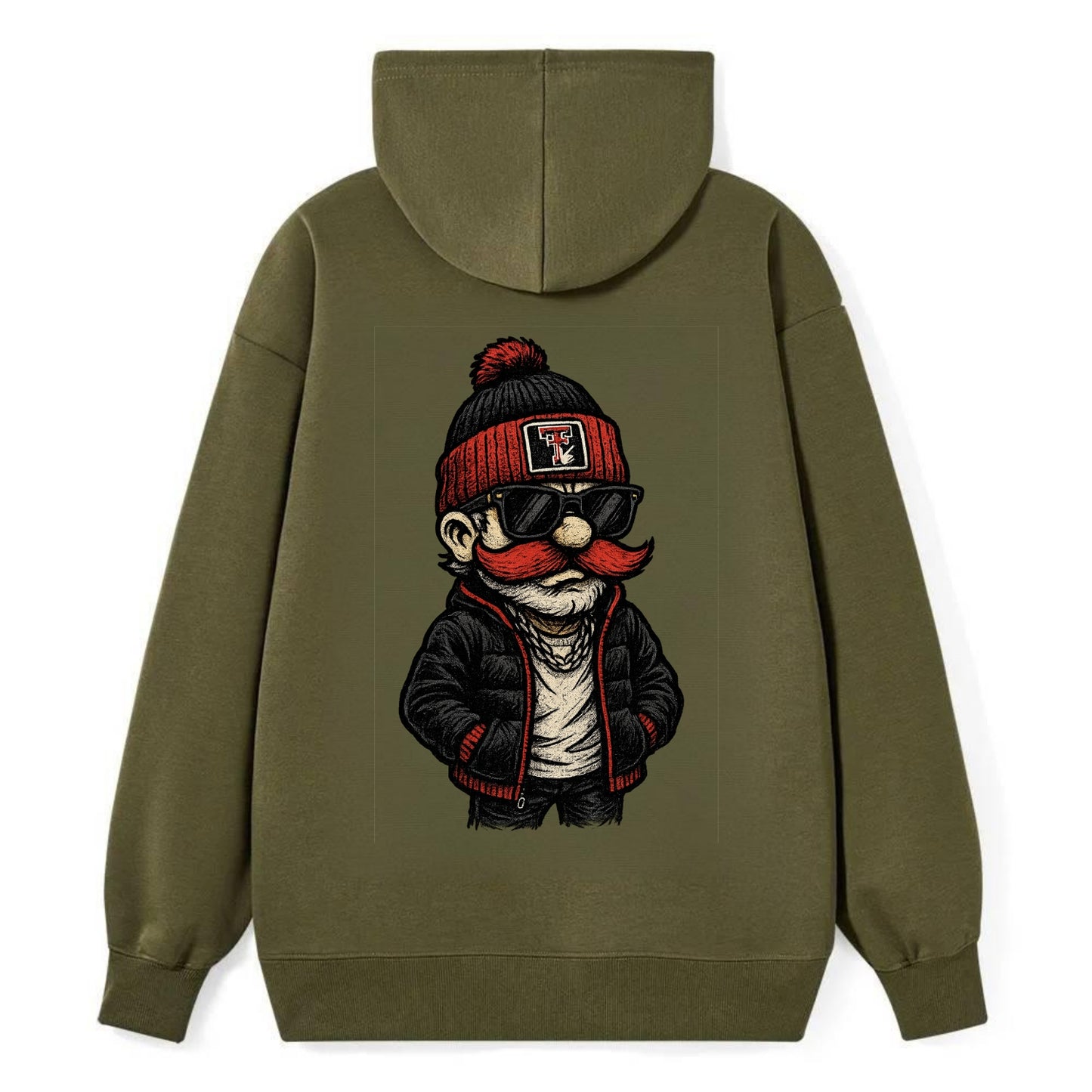 Lubbock Raider wearing Texas Tech beanie with guns up patch - Classic Pullover Hoodie - ArmyGreen