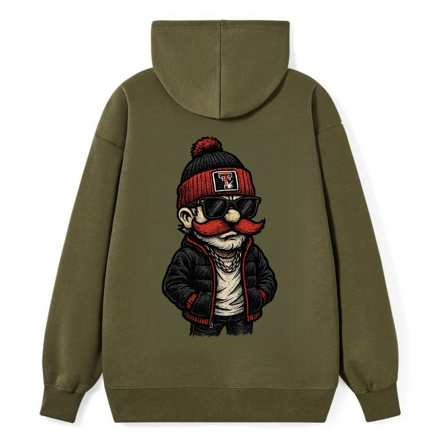 Lubbock Raider wearing Texas Tech beanie with guns up patch - Classic Pullover Hoodie - ArmyGreen