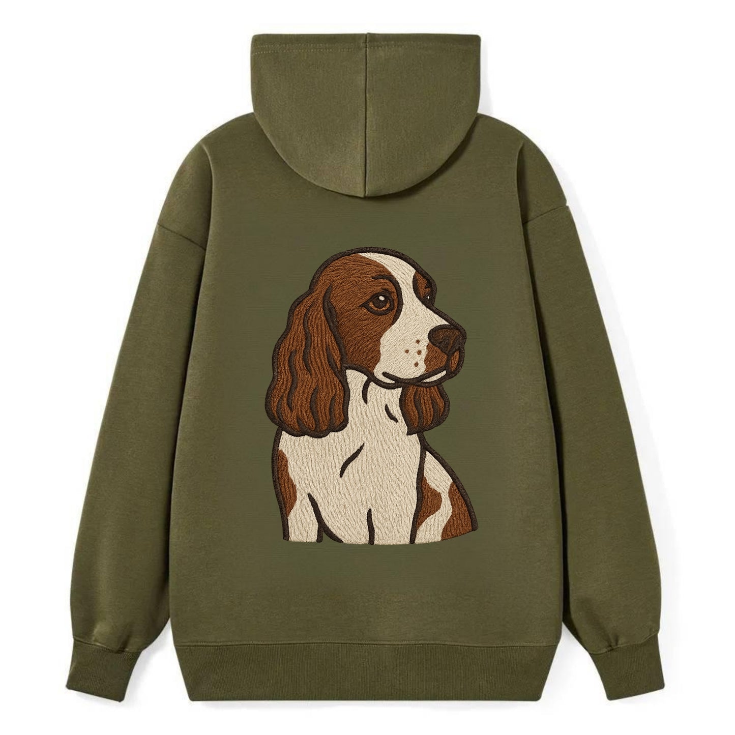 English Cocker Spaniel - Liver and white embroidered design - Classic Pullover Hoodie - ArmyGreen