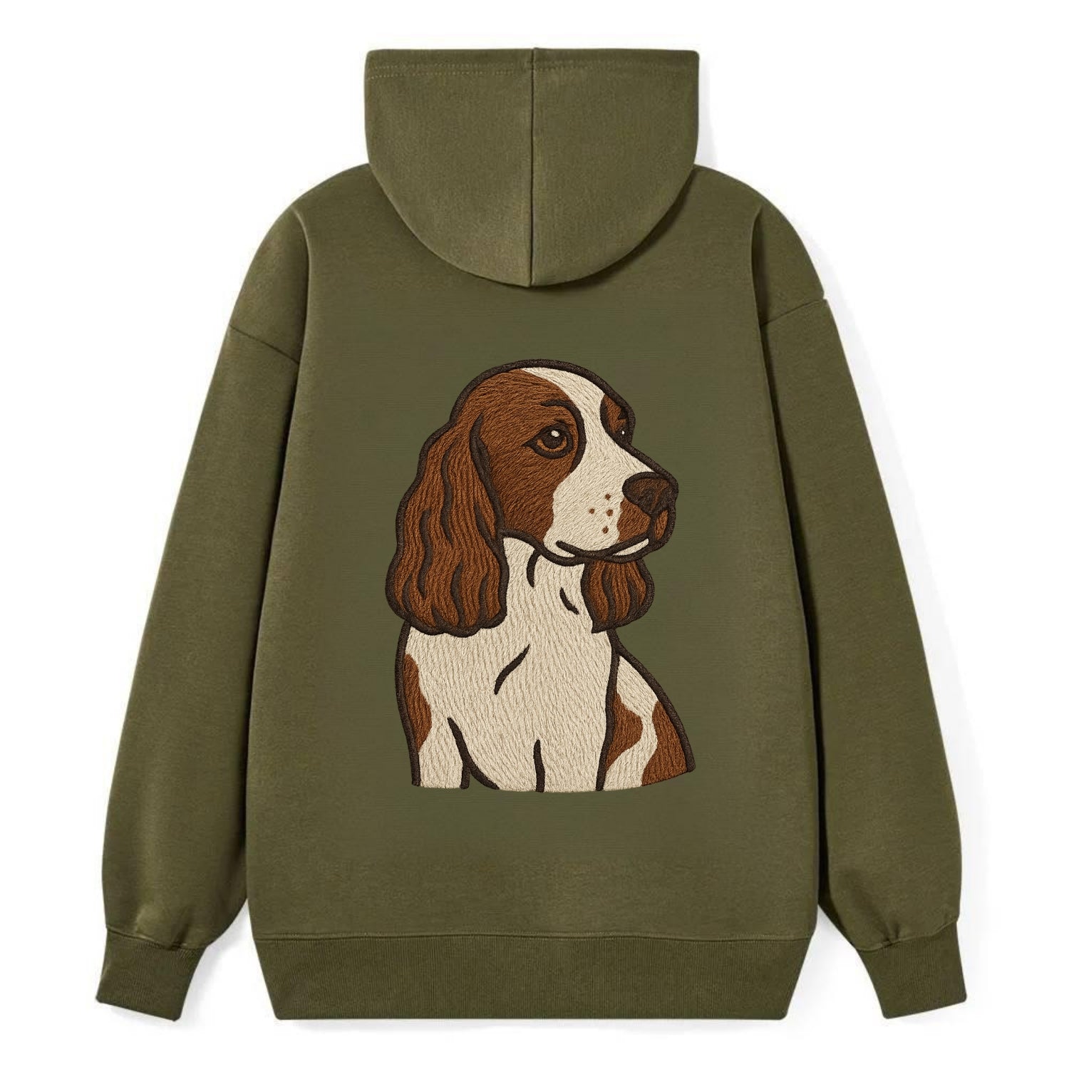 English Cocker Spaniel - Liver and white embroidered design - Classic Pullover Hoodie - ArmyGreen