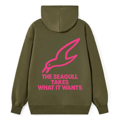 THE SEAGULL TAKES WHAT IT WANTS | Aggressive seagull diving down - Classic Pullover Hoodie - ArmyGreen