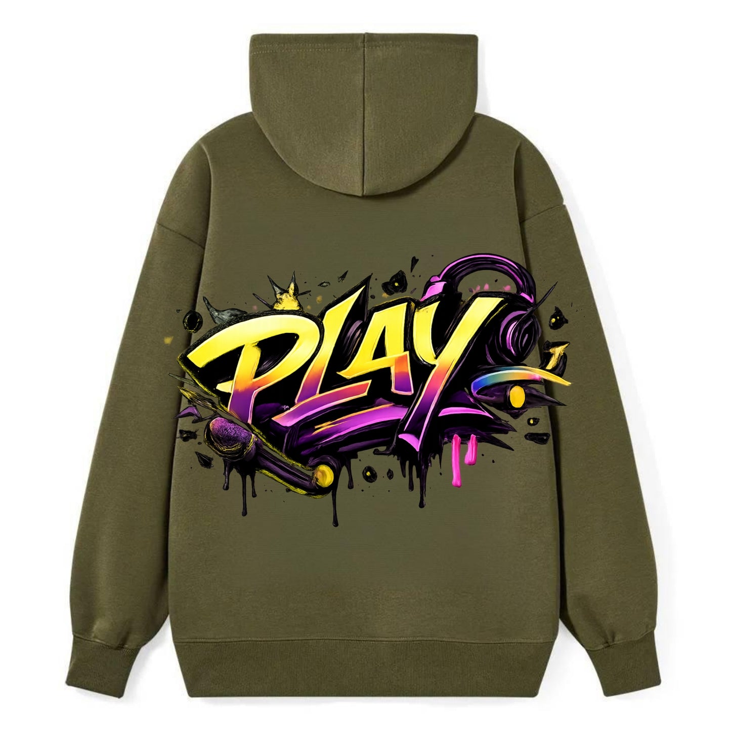 Bold typography design - "PLAY" - creative expression, musical performance - Classic Pullover Hoodie - ArmyGreen
