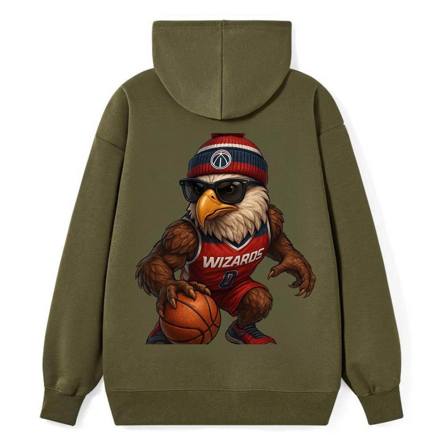 DC Eagle wearing Wizards red white and blue beanie with monument patch - Classic Pullover Hoodie - ArmyGreen