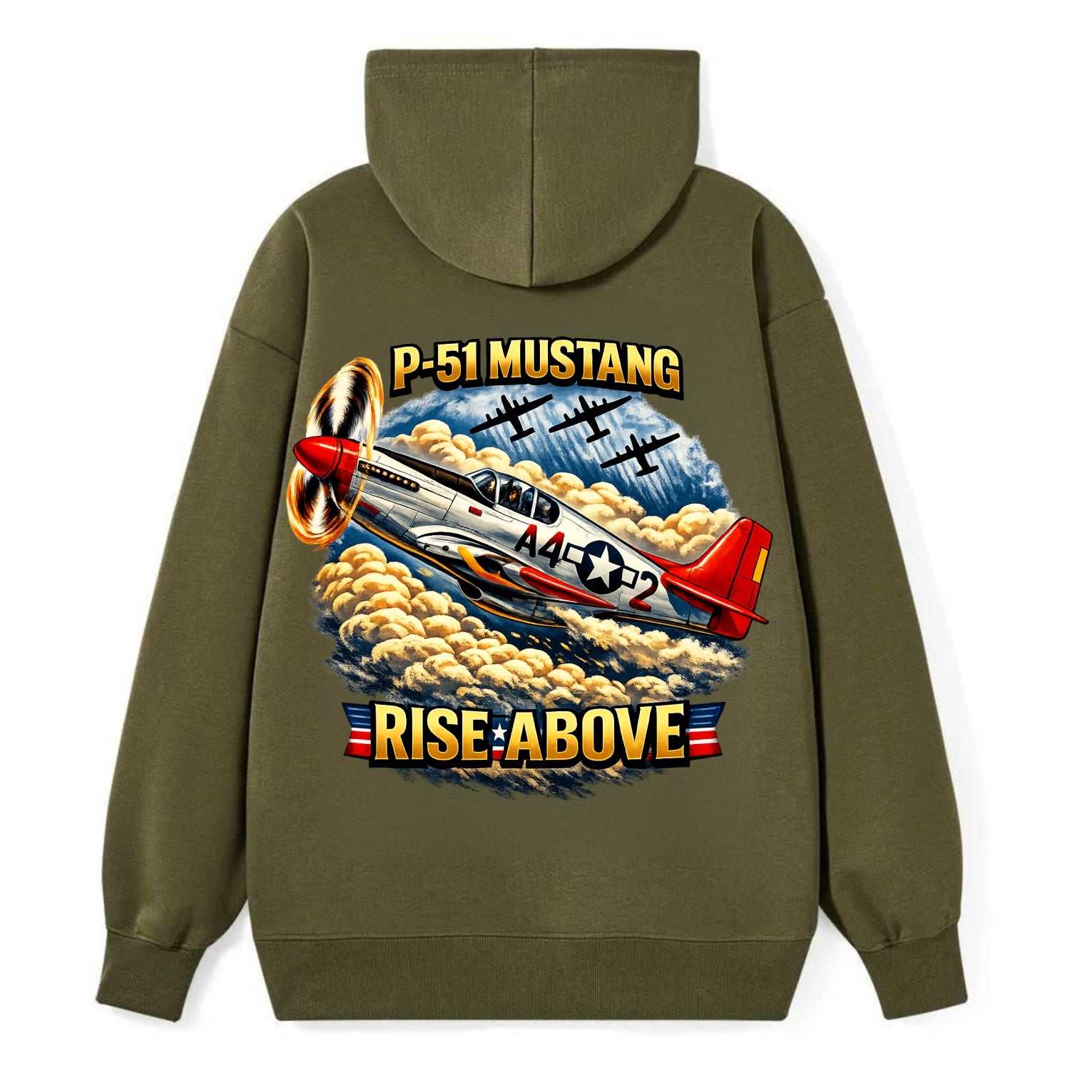 P 51 Mustang Rise Above - Classic Pullover Hoodie - ArmyGreen