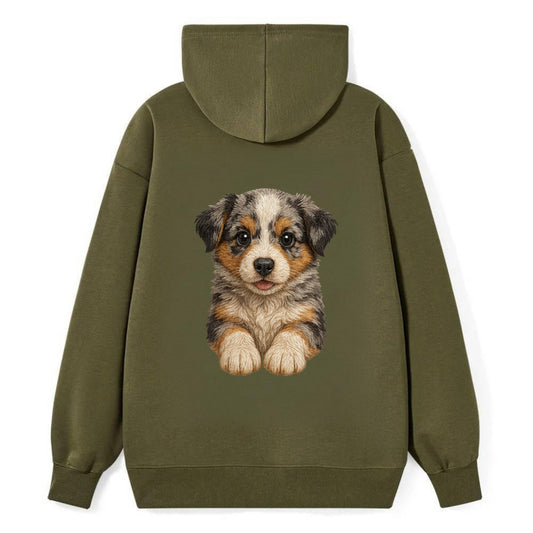 Baby Australian Shepherd Puppy - merle coat, bright eyes, fluffy, - Classic Pullover Hoodie - ArmyGreen