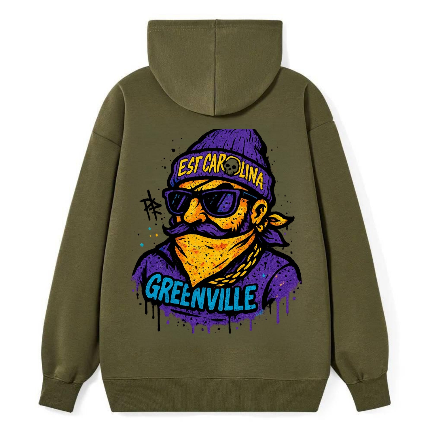 Greenville Pirate wearing East Carolina beanie with skull patch - Classic Pullover Hoodie - ArmyGreen