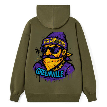 Greenville Pirate wearing East Carolina beanie with skull patch - Classic Pullover Hoodie - ArmyGreen